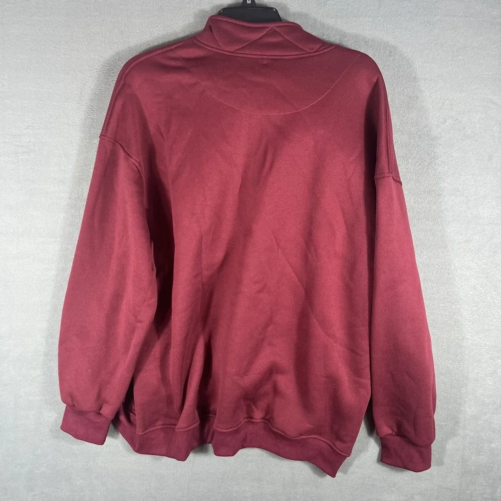 Women's Burgundy Cream Snap Collar Pullover Fleece Sweater Size XL Relaxed Fit